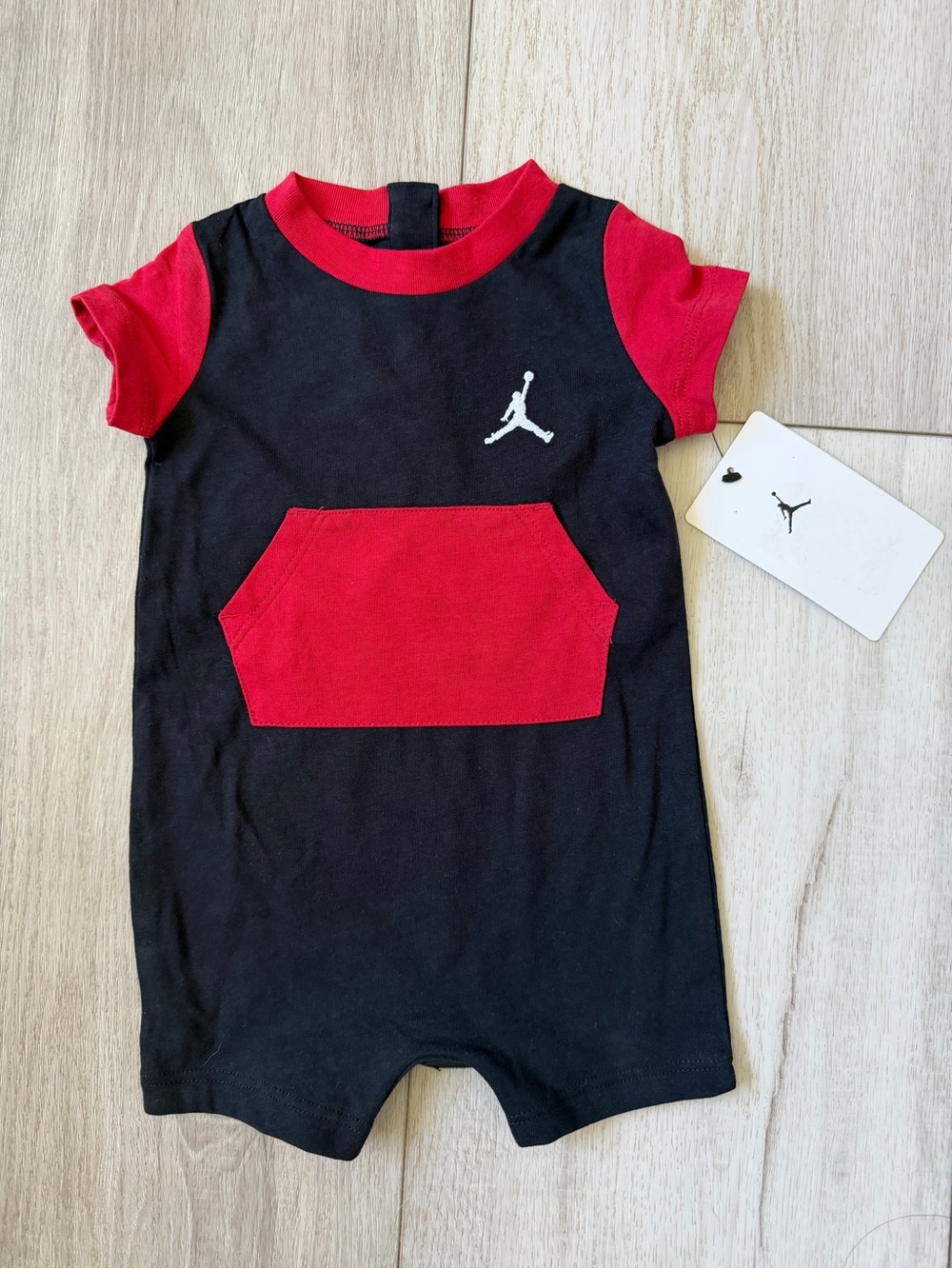Jordan Infant Two-Tone Black & Red Hooded Romper with White Jumpman